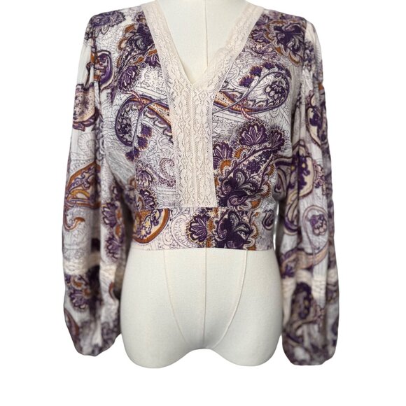 2//$30 NWT Band Of The Free XS Bohemian Paisley Blouse Full Sleeves - Picture 13 of 15